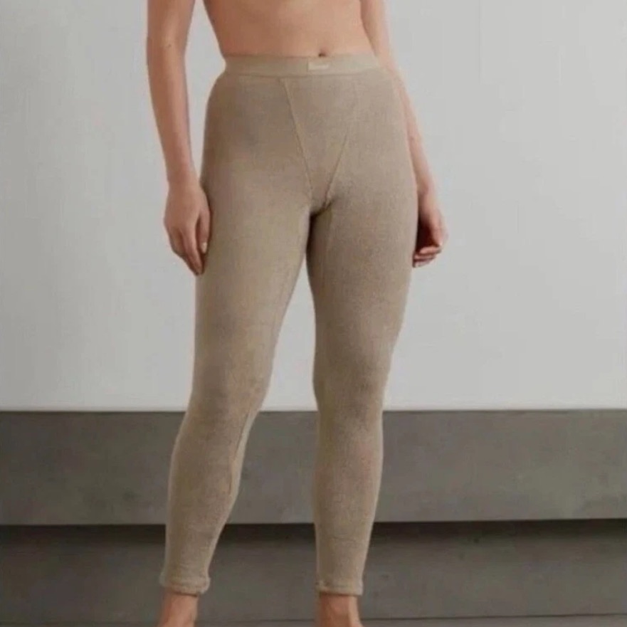 Skims Kim Kardashian Terry High-Rise Towel Lounge Legging Desert Nude Large